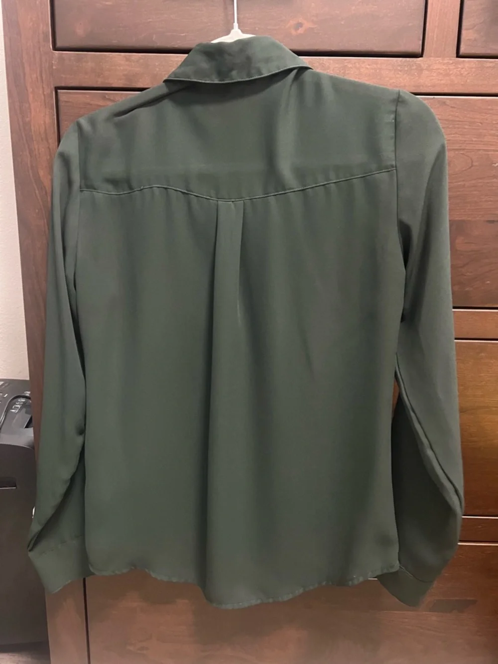 Express Olive Utility Button-Down Shirt with Gold Buttons - Picture 4 of 7
